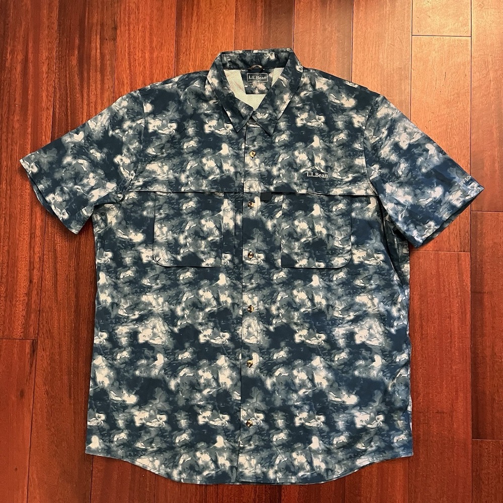 LL Bean Shirt Mens Xlt Performance Upf 50 Short Sleeve Fishing Vented Tie Dye